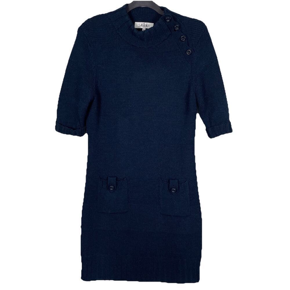 Tibi New York Sweater Dress Size Medium Navy Merino Wool Alpaca Knit Career